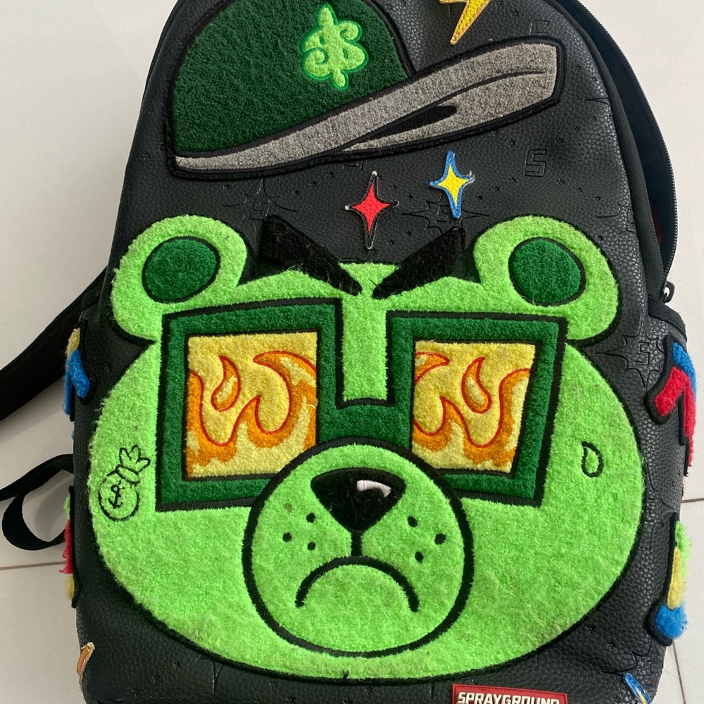 Sprayground Black and Green Bear Backpack